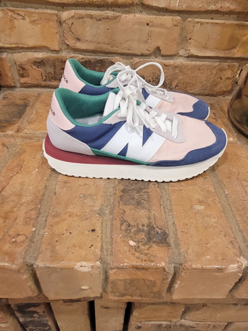 New Balance Women's Pink, Navy & White Athletic Sneakers - Picture 4 of 7